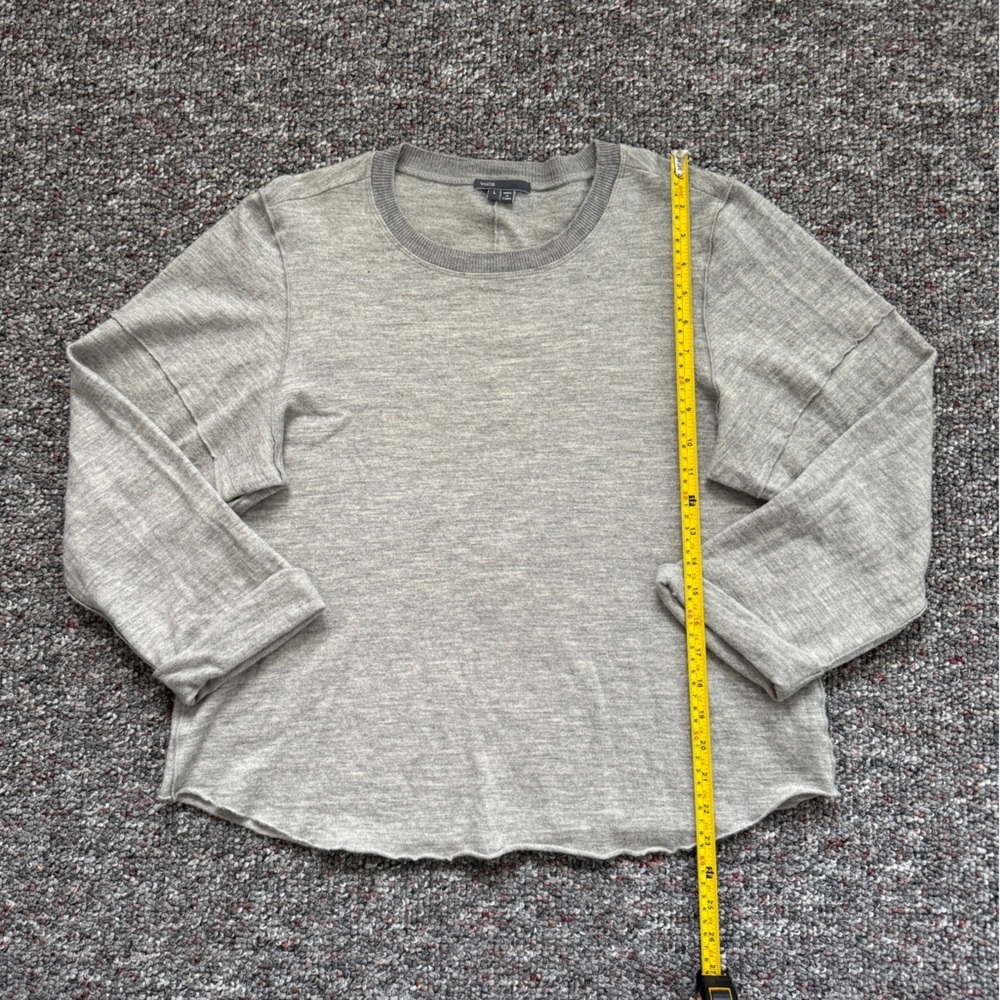 Vince Heather Gray 100% Wool Knit Sweater Raw hem Flare Large